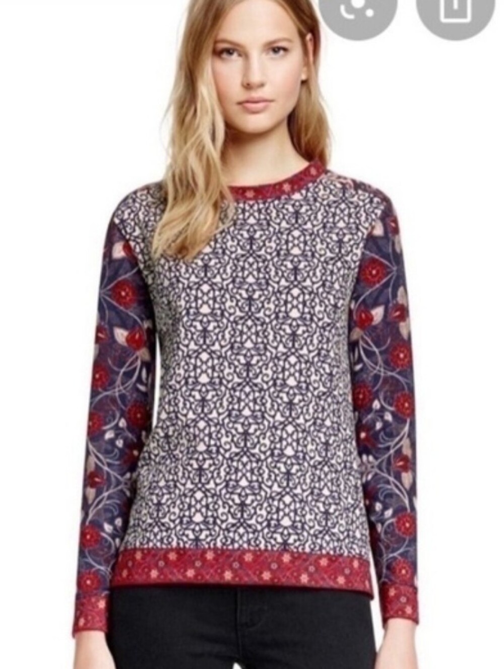 Tory Burch Mixed-Pattern Long Sleeve Sweat-shirt 100% Pima Cotton M